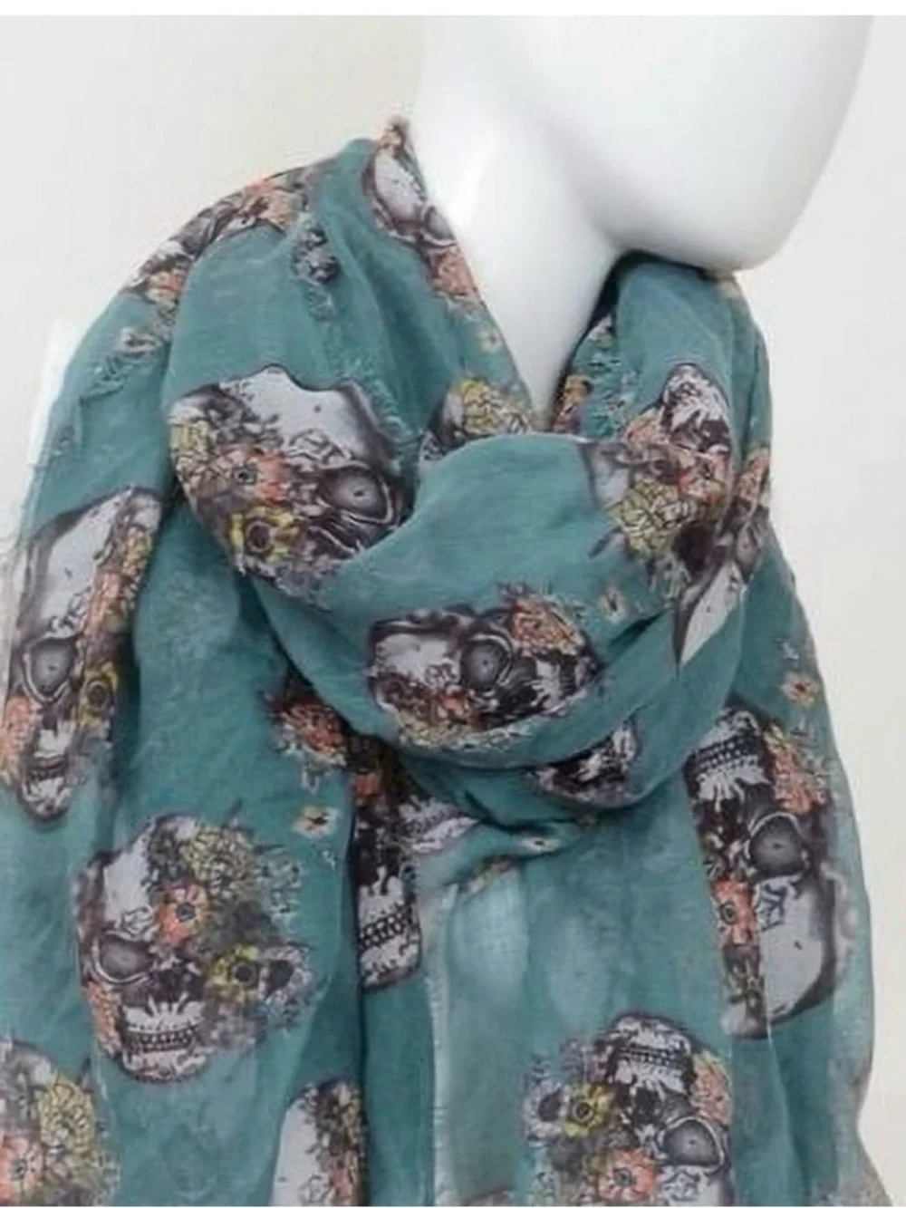 Teal Floral Skull Scarf